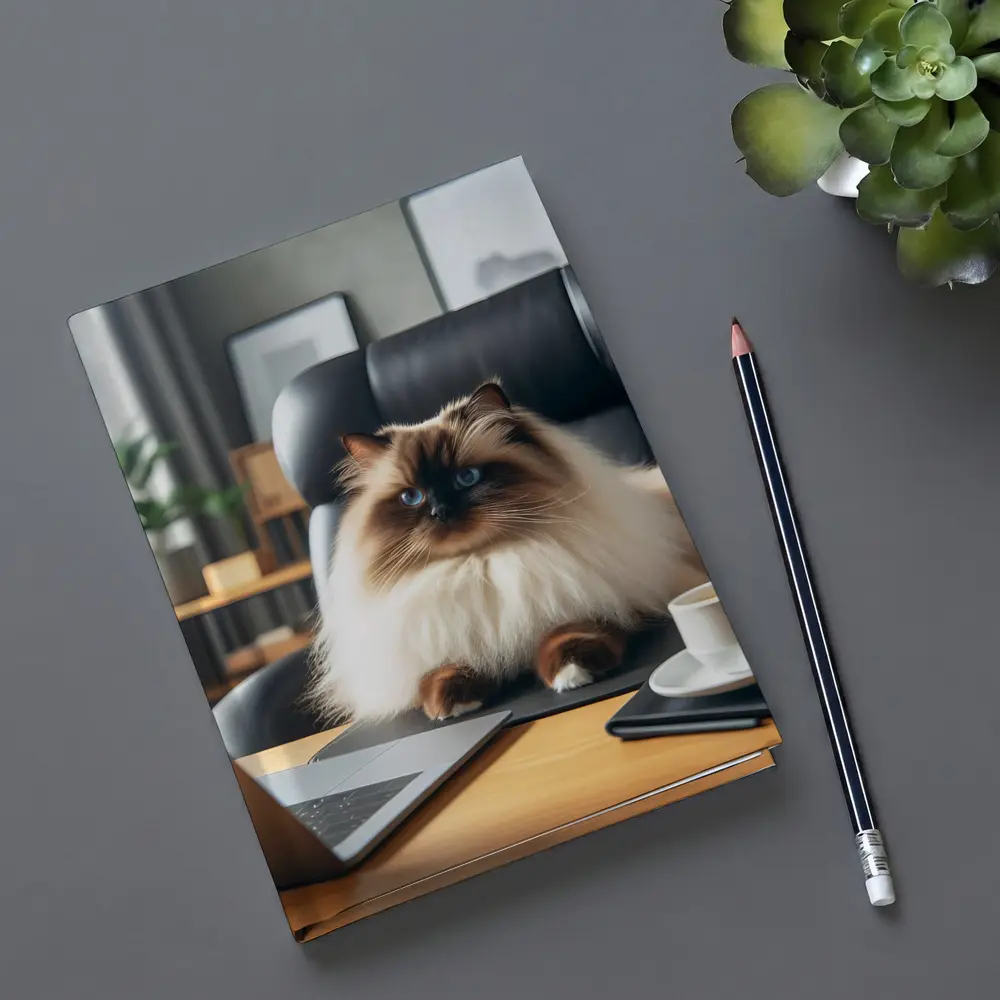 Himalayan Cat Sitting at Office Desk – Notebooks