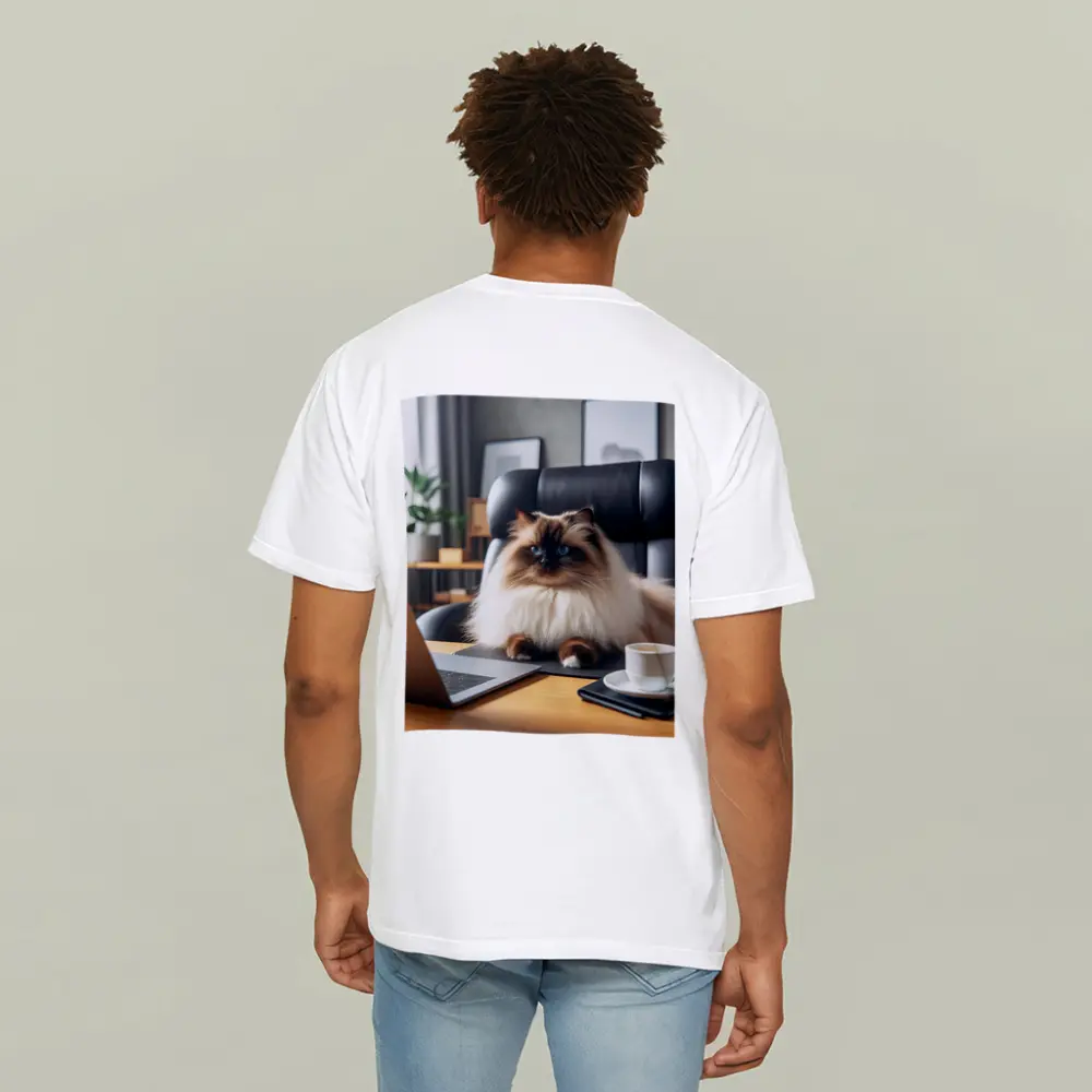 Himalayan Cat Sitting at Office Desk – T-Shirts