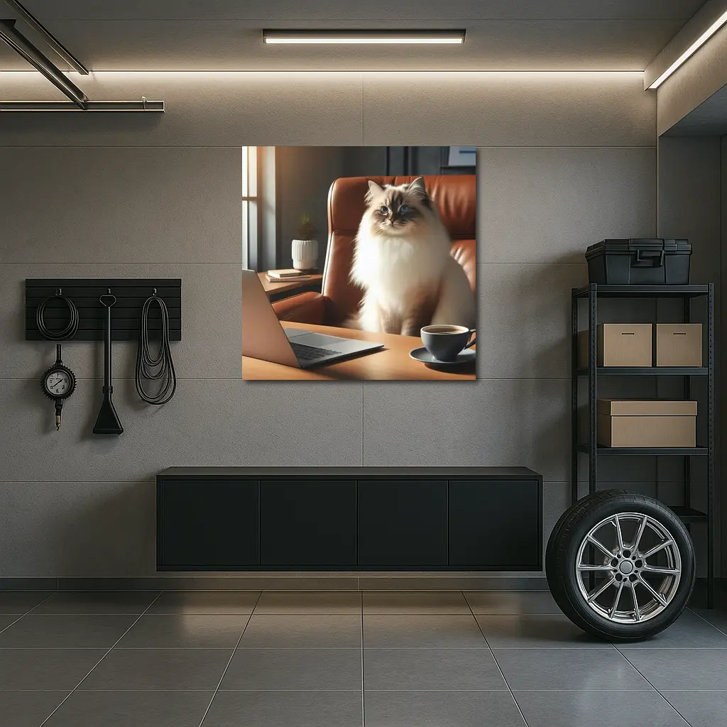 Birman Cat Sitting at Office Desk – Wall Art
