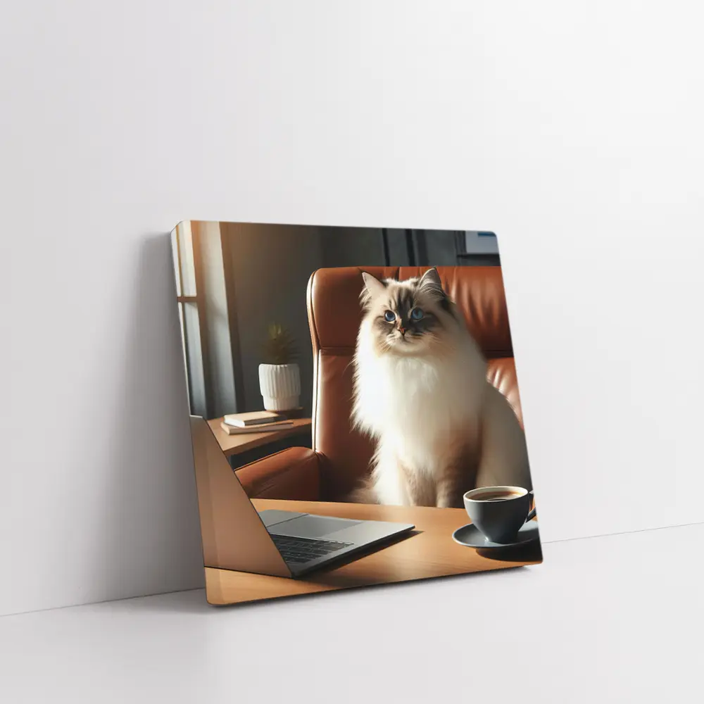 Birman Cat Sitting at Office Desk – Wall Art