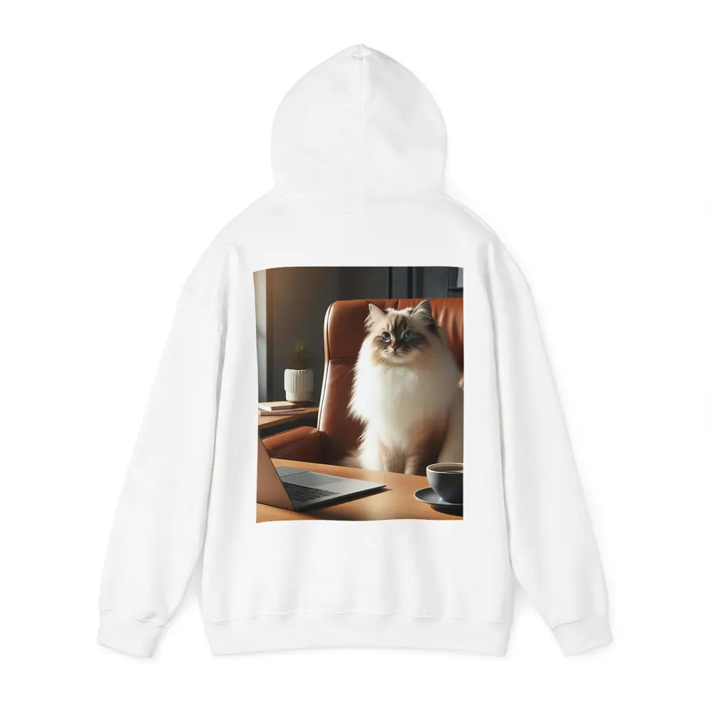 Birman Cat Sitting at Office Desk – Hoodies