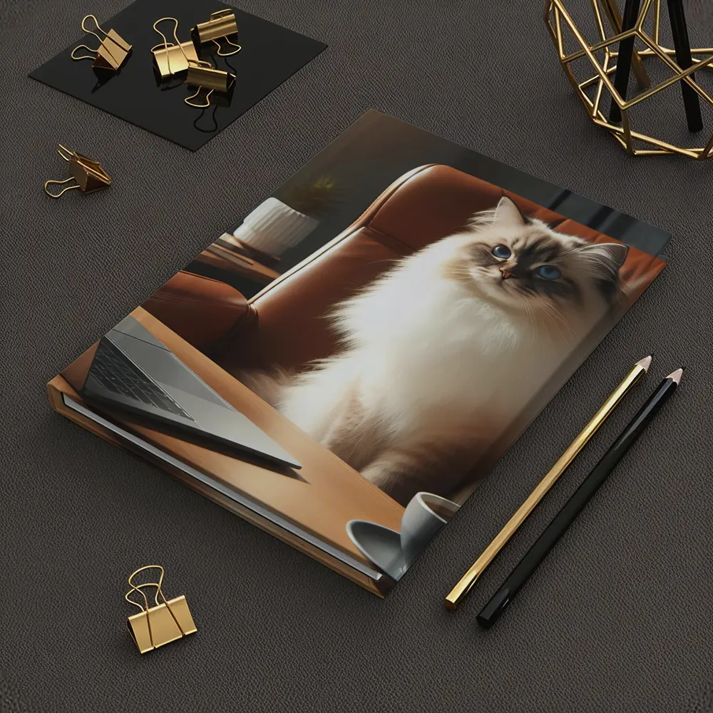 Birman Cat Sitting at Office Desk – Notebooks