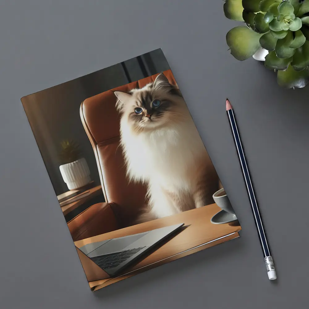 Birman Cat Sitting at Office Desk – Notebooks