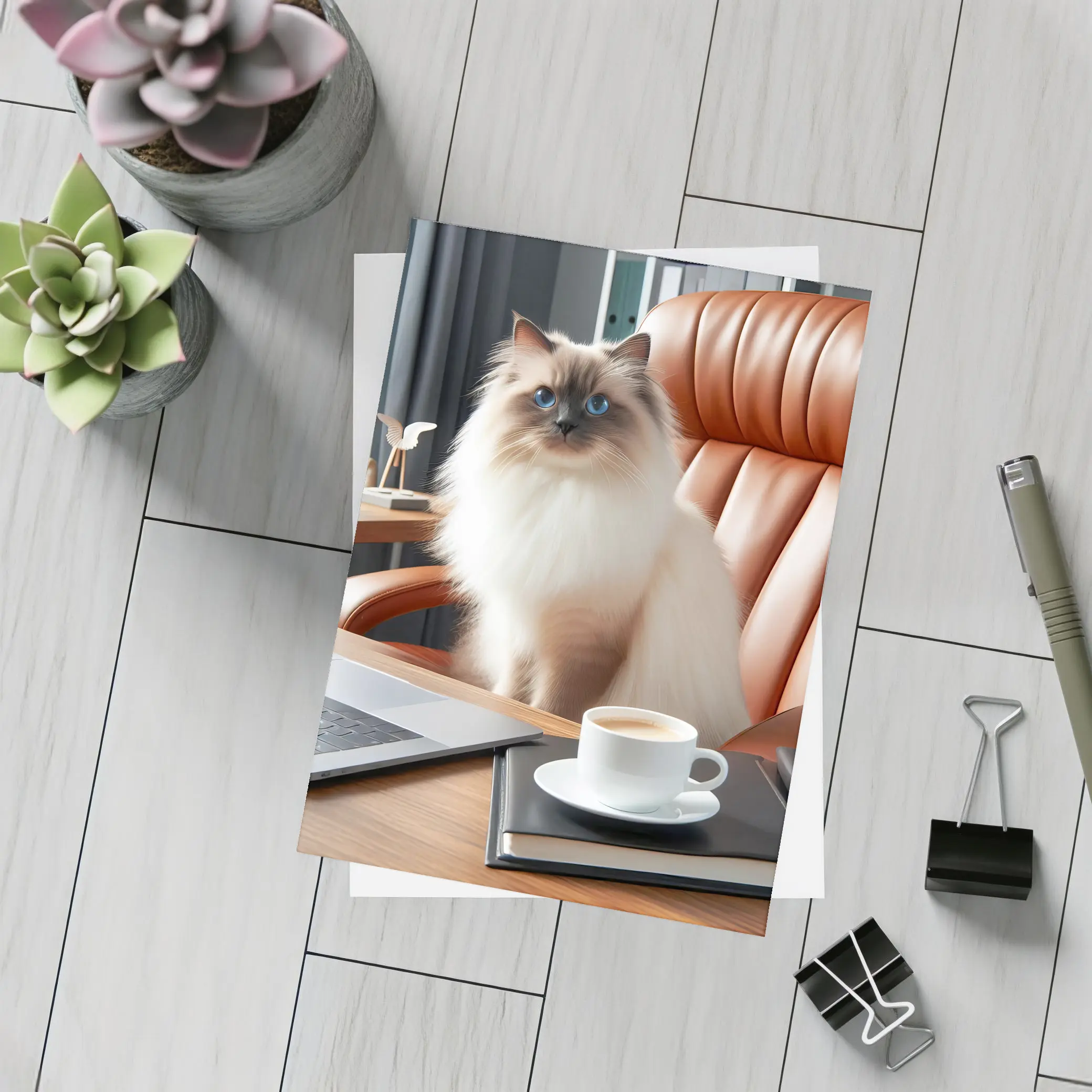 Birman Cat Blue Eyes Office Desk – Postcards