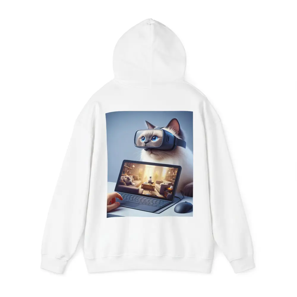 Ragdoll Cat Wearing VR Headset Blue Background – Hoodies