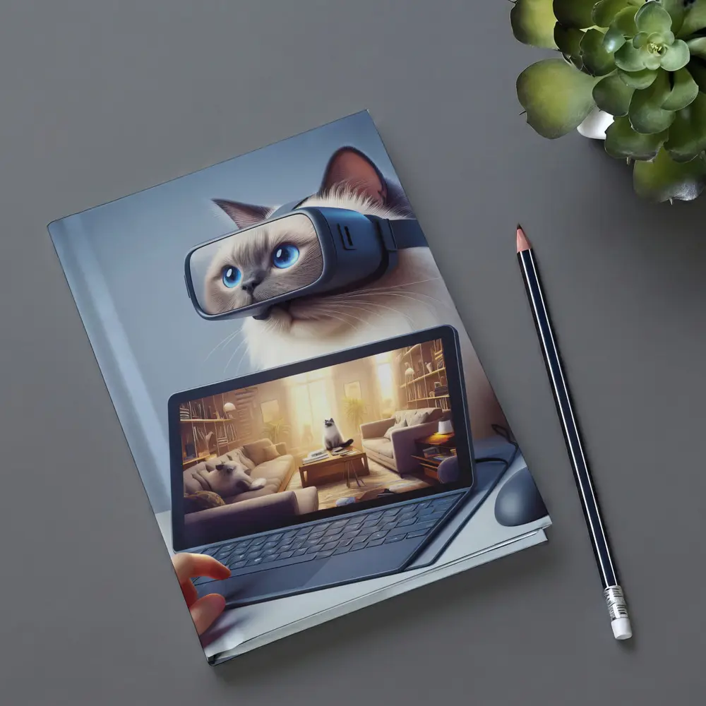 Ragdoll Cat Wearing VR Headset Blue Background – Notebooks