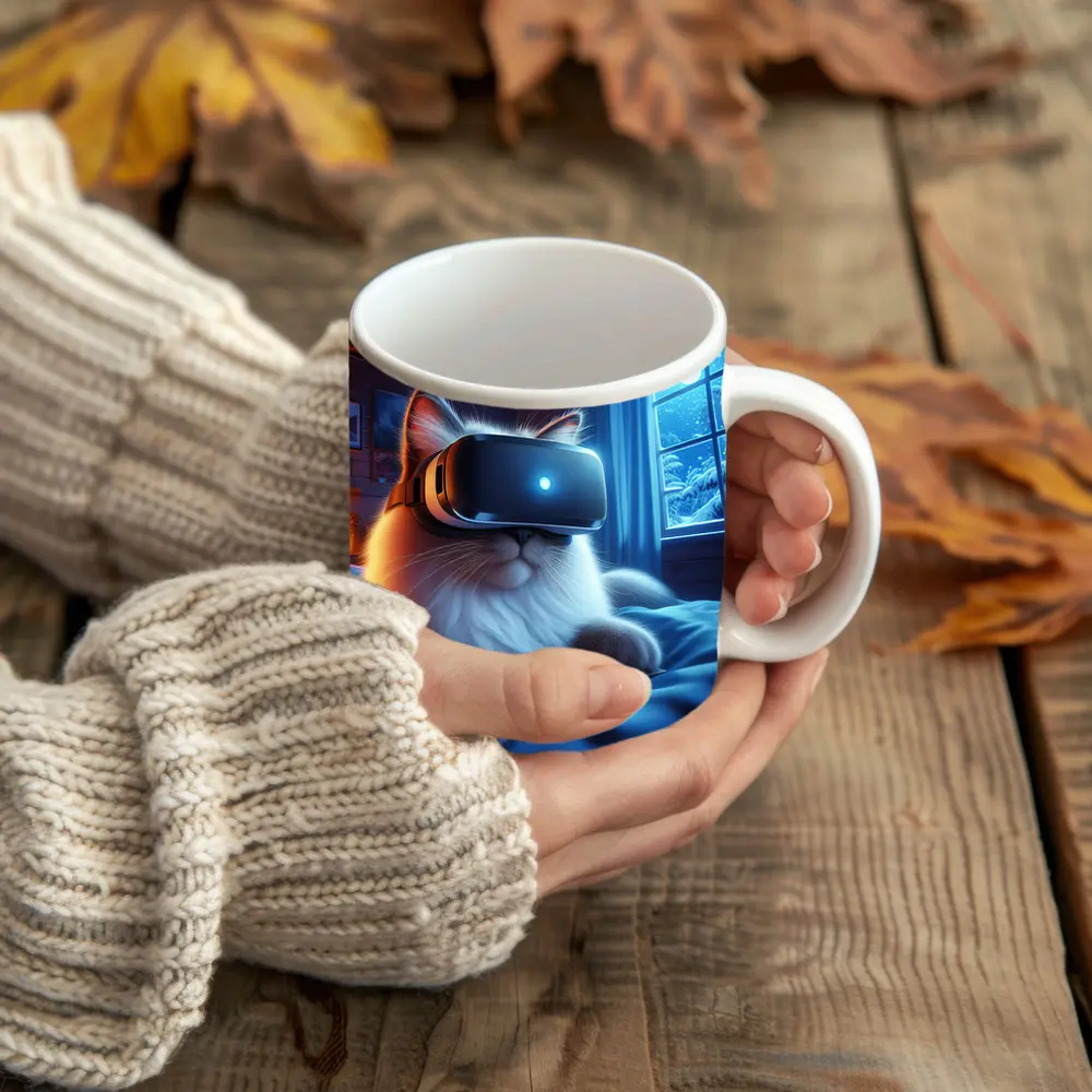 Fluffy Cat VR Headset Cozy Winter Night – Mugs