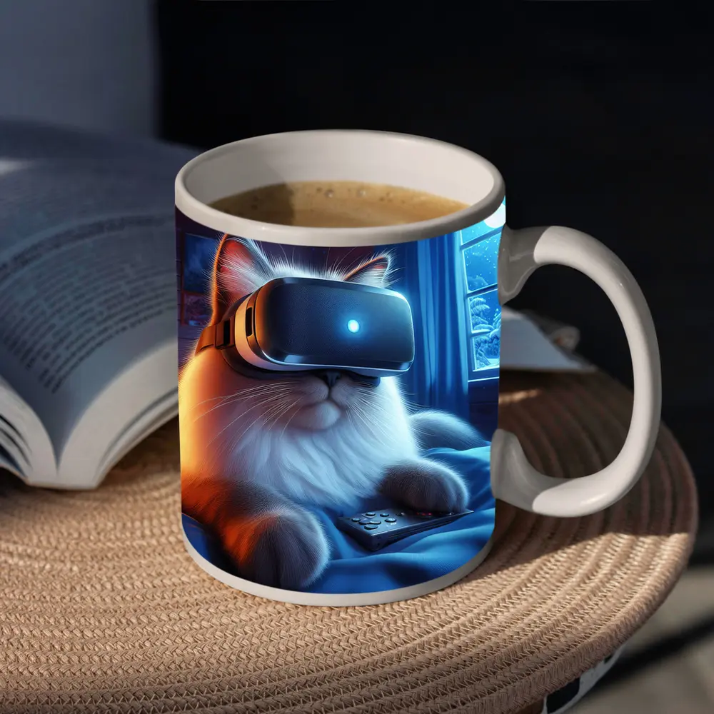 Fluffy Cat VR Headset Cozy Winter Night – Mugs