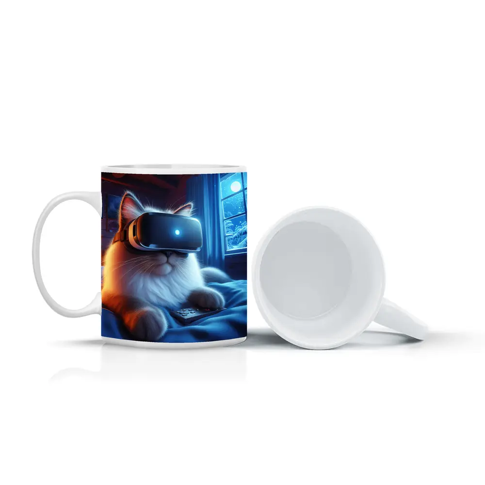 Fluffy Cat VR Headset Cozy Winter Night – Mugs