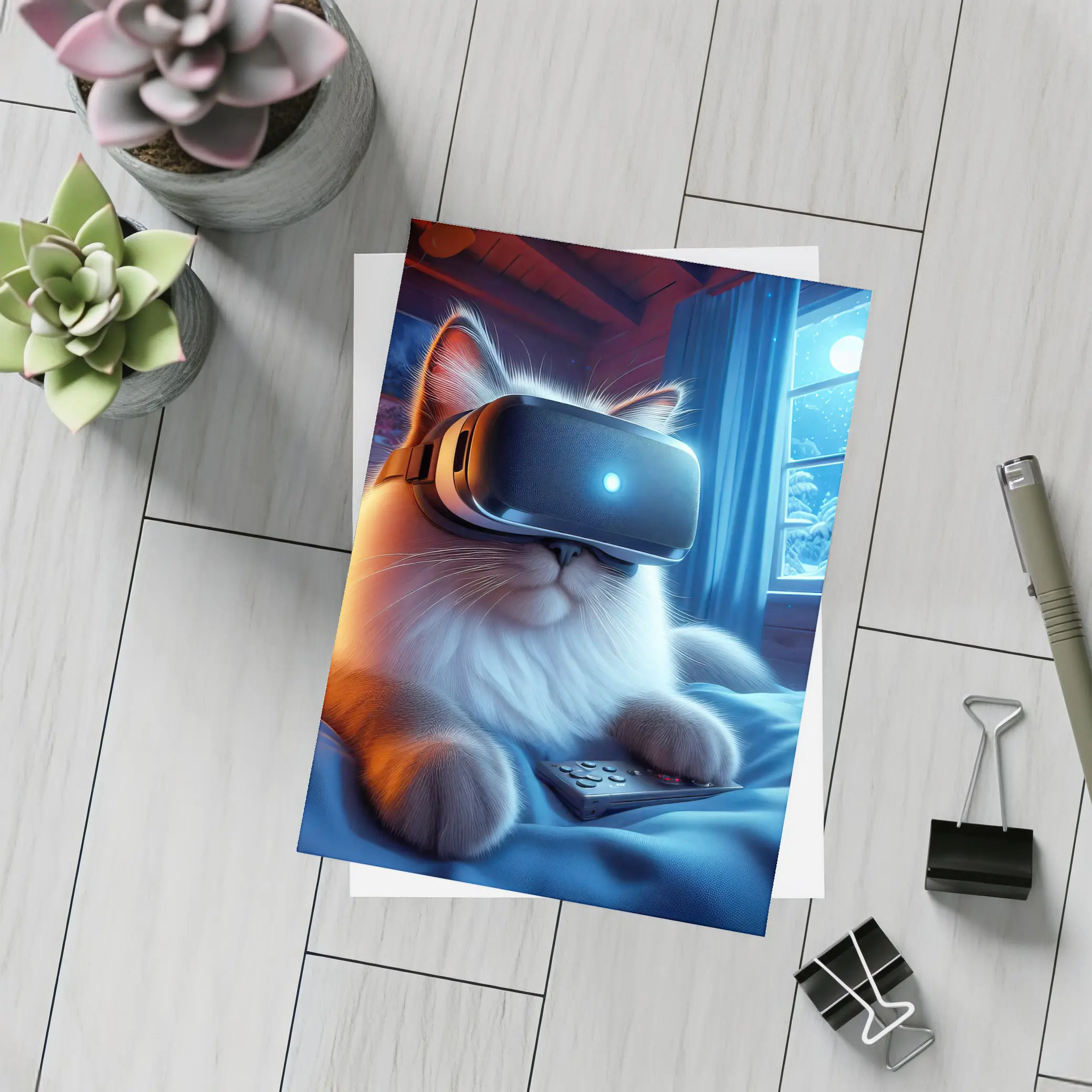 Fluffy Cat VR Headset Cozy Winter Night – Postcards