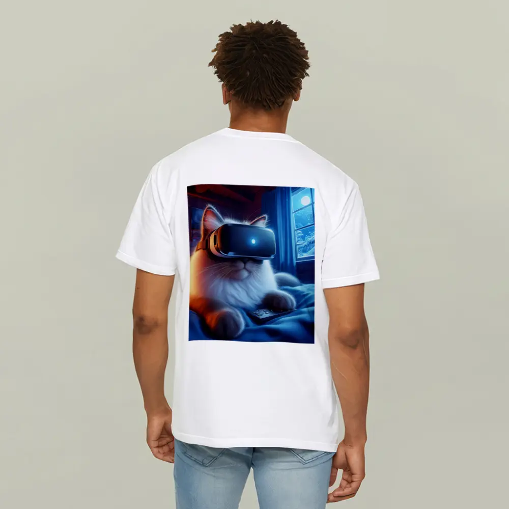 Fluffy Cat VR Headset Cozy Winter Night – T-Shirts