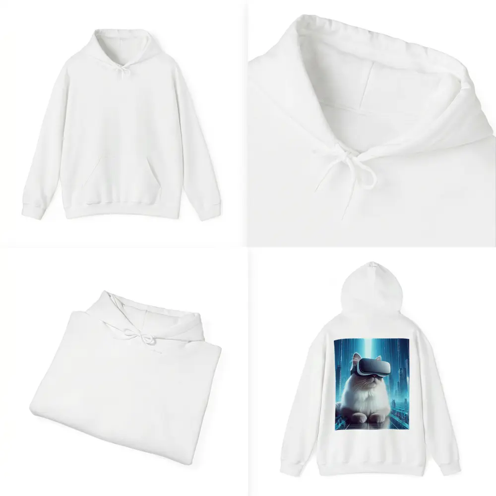 White Cat VR Headset Futuristic City – Hoodies