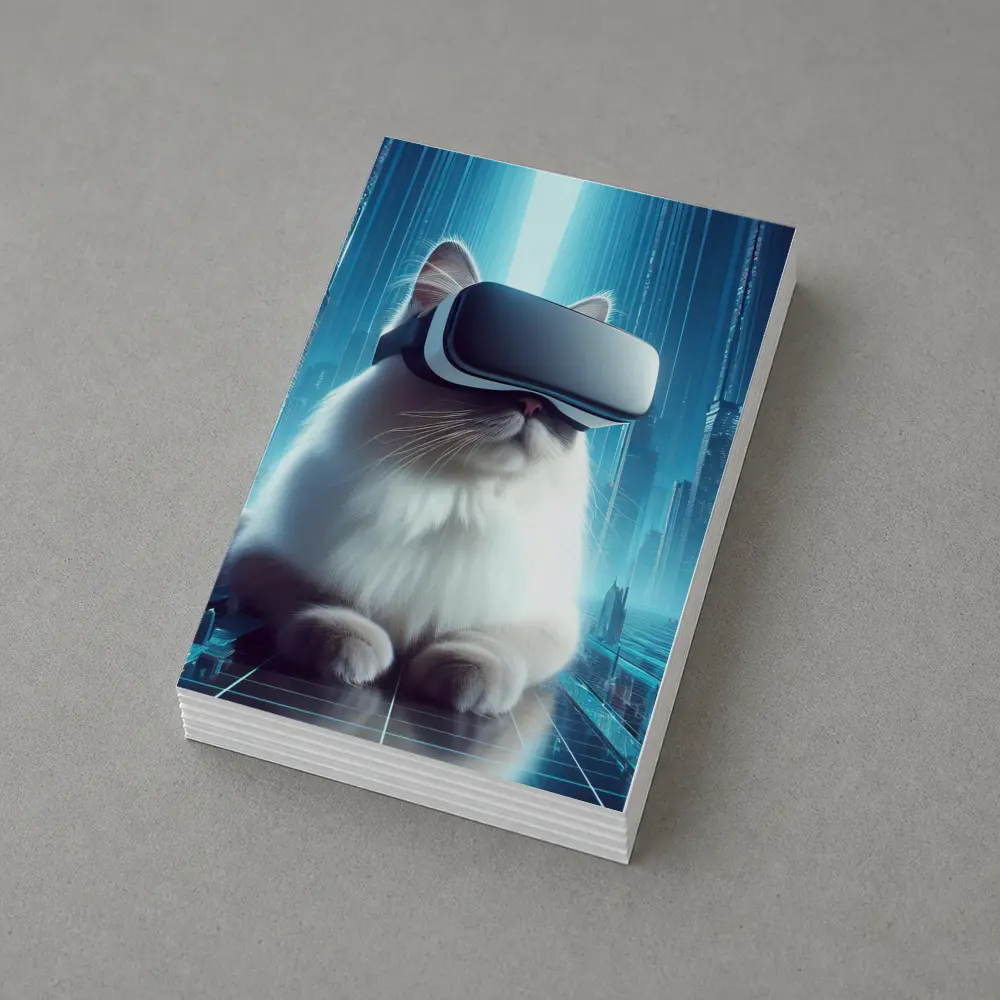 White Cat VR Headset Futuristic City – Postcards