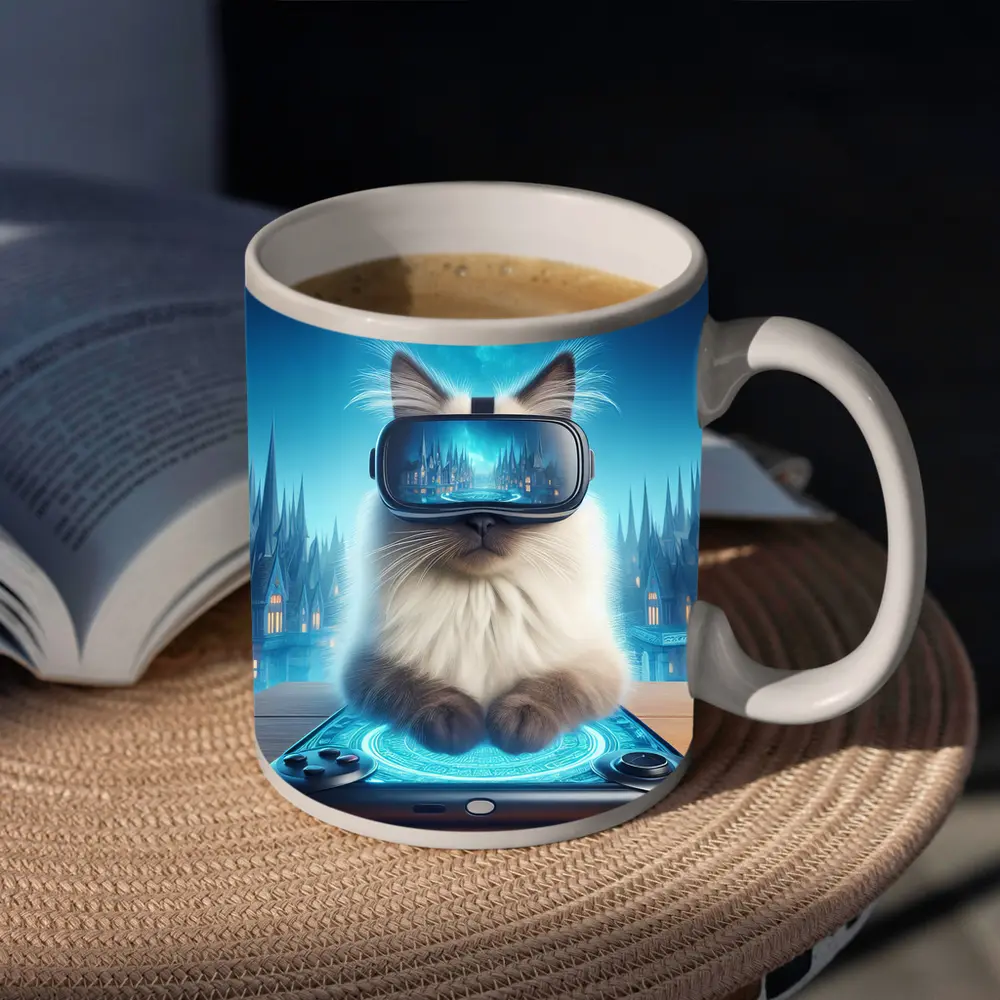 Ragdoll Cat Gaming VR Fantasy City – Mugs