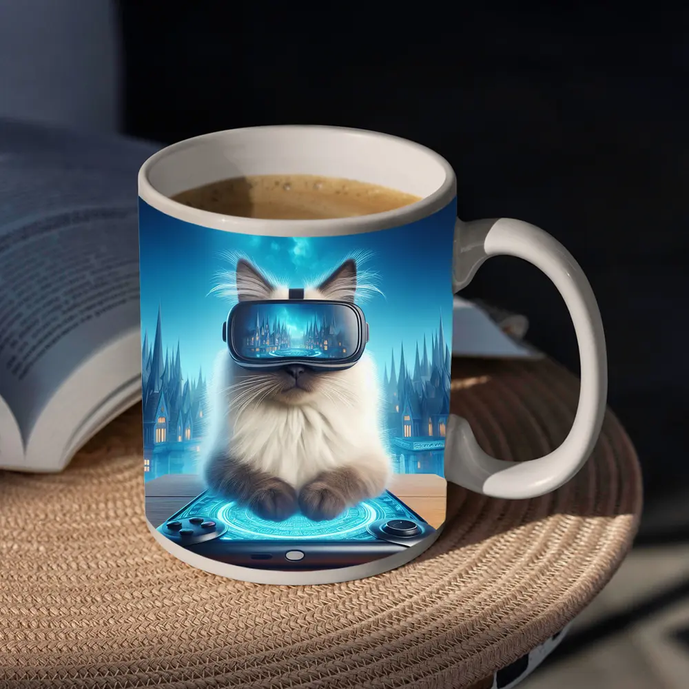 Ragdoll Cat Gaming VR Fantasy City – Mugs