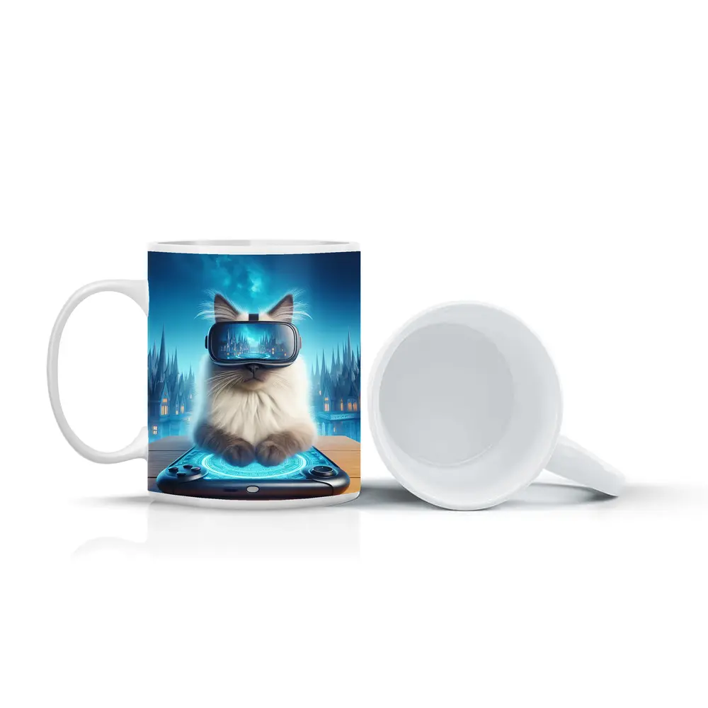 Ragdoll Cat Gaming VR Fantasy City – Mugs