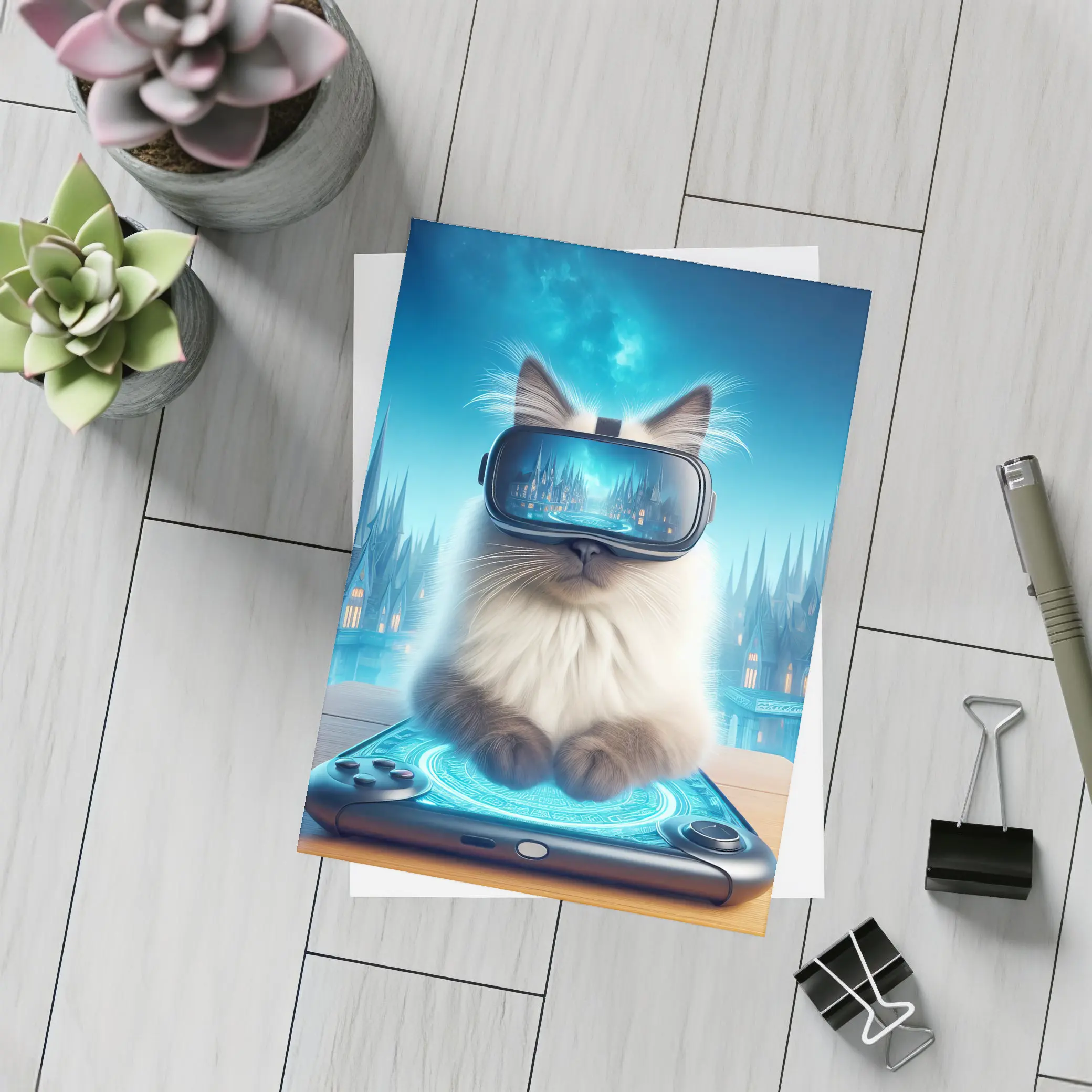 Ragdoll Cat Gaming VR Fantasy City – Postcards