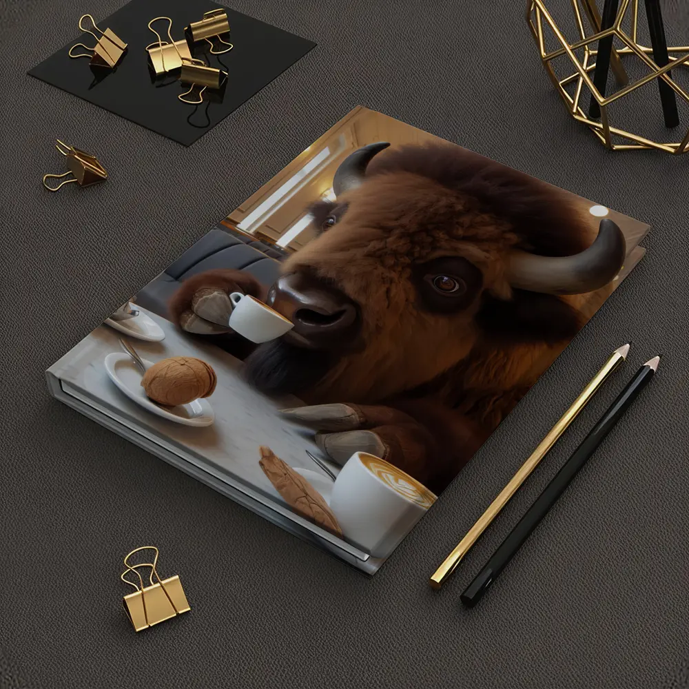 Bison Drinking Coffee In Elegant Cafe – Notebooks