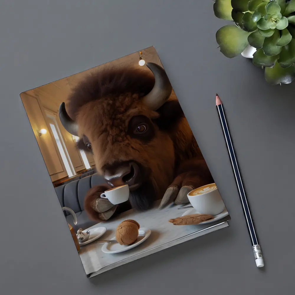 Bison Drinking Coffee In Elegant Cafe – Notebooks