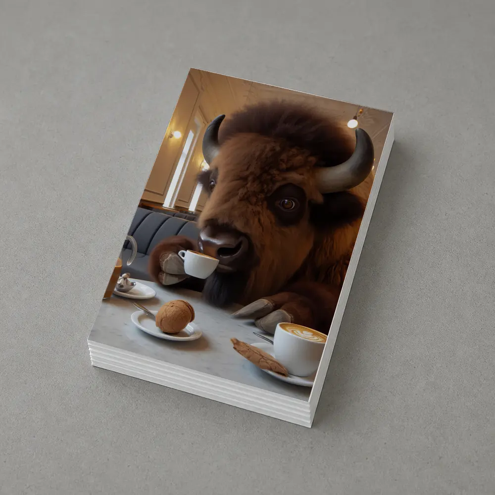 Bison Drinking Coffee In Elegant Cafe – Postcards