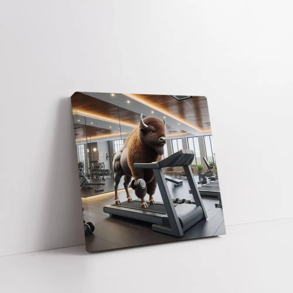 Bison Lifting Weights on Gym Treadmill – Wall Art