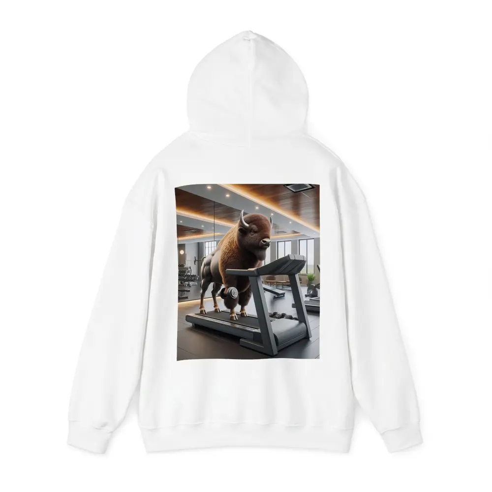 Bison Lifting Weights on Gym Treadmill – Hoodies