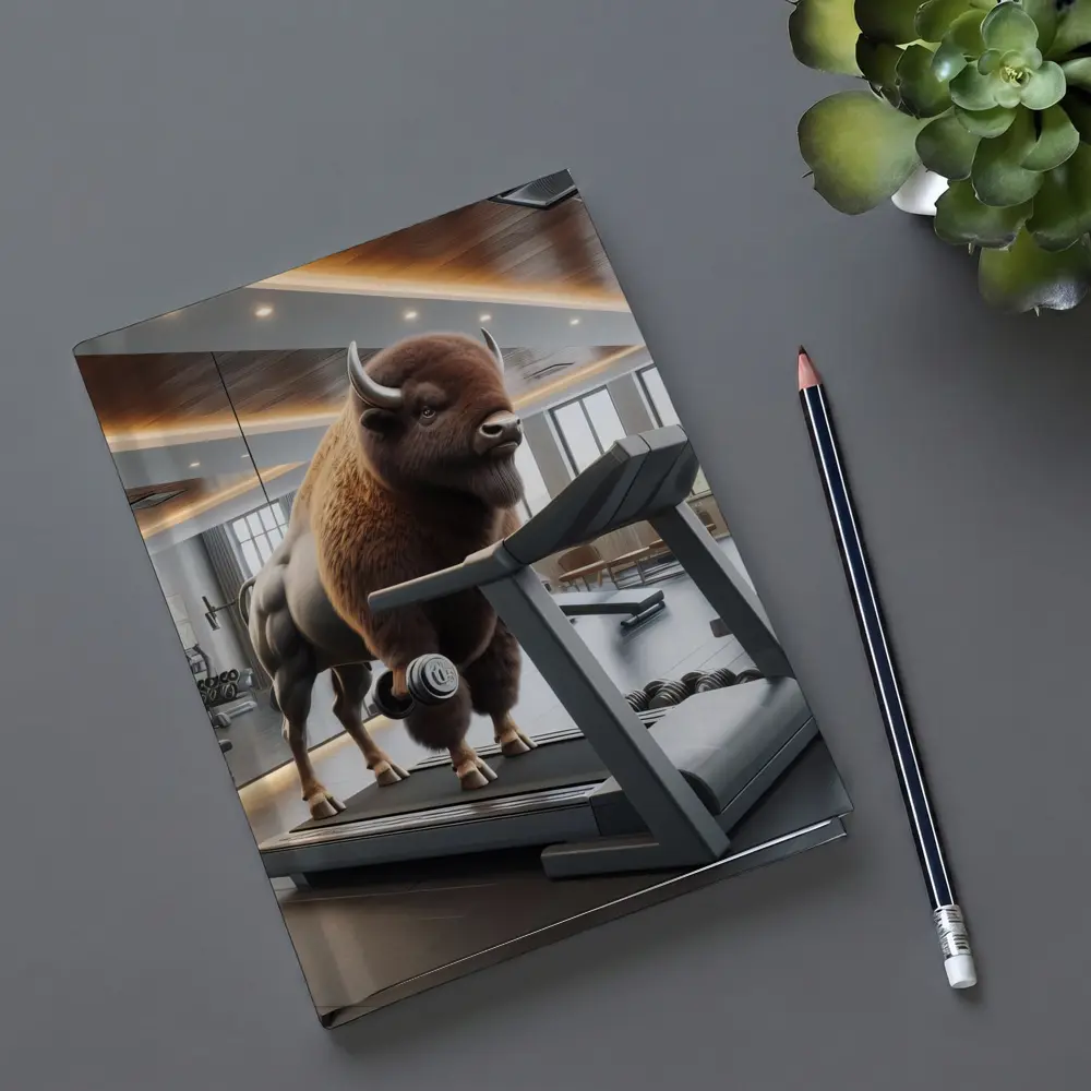 Bison Lifting Weights on Gym Treadmill – Notebooks