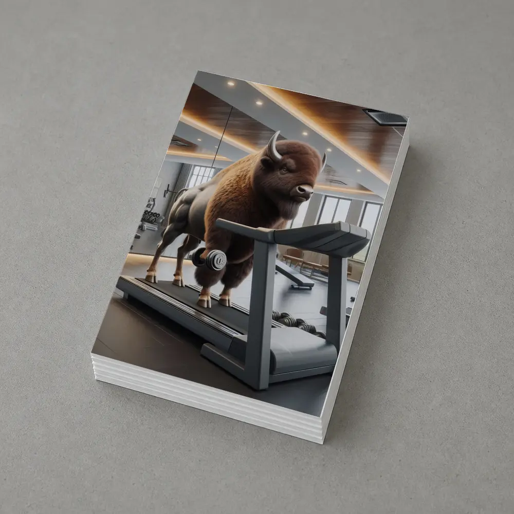 Bison Lifting Weights on Gym Treadmill – Postcards