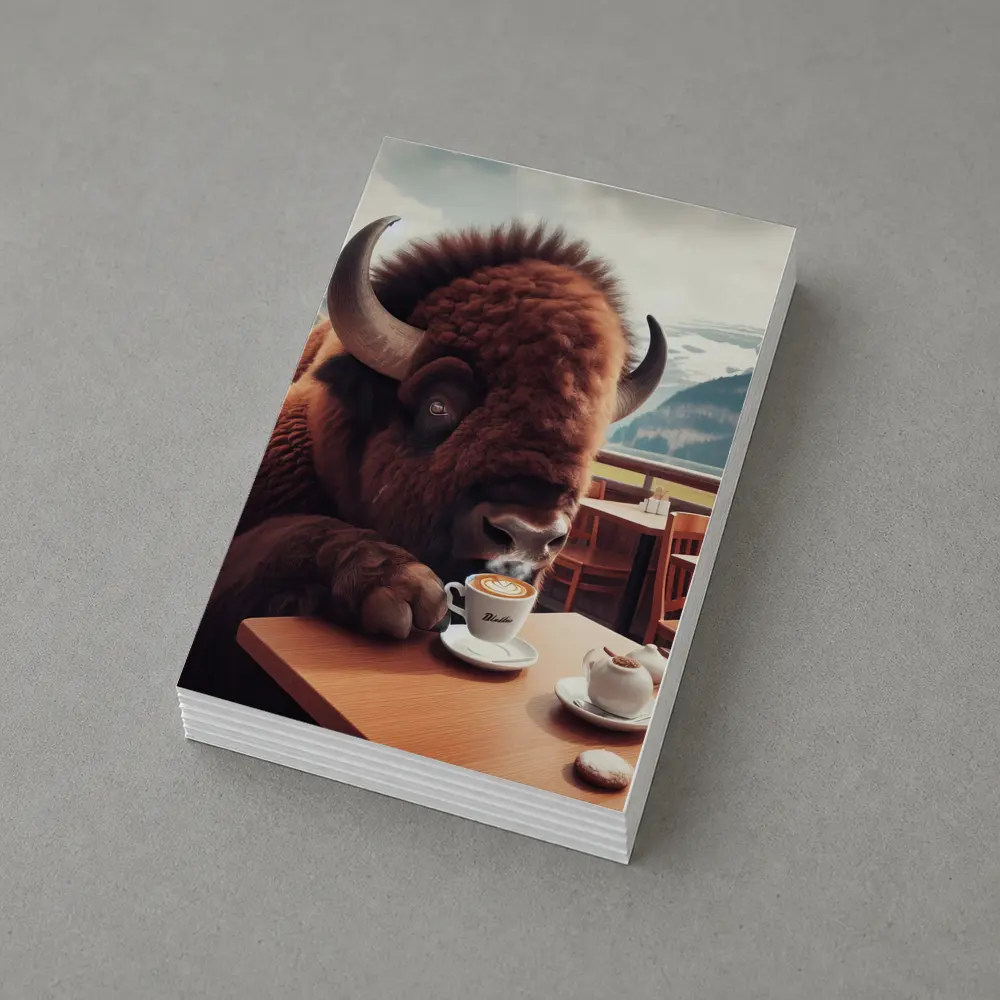 Bison Drinking Coffee at Mountain Cafe – Postcards