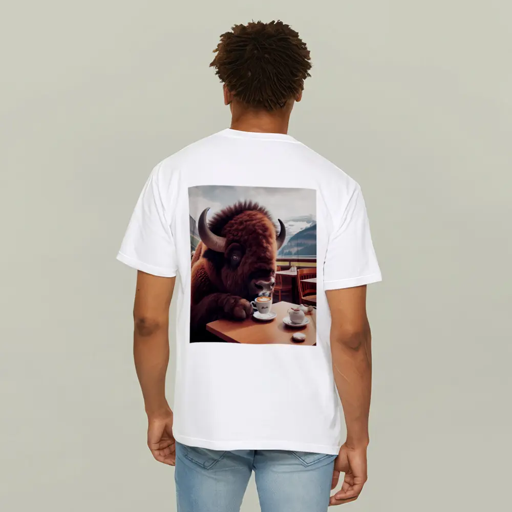 Bison Drinking Coffee at Mountain Cafe – T-Shirts