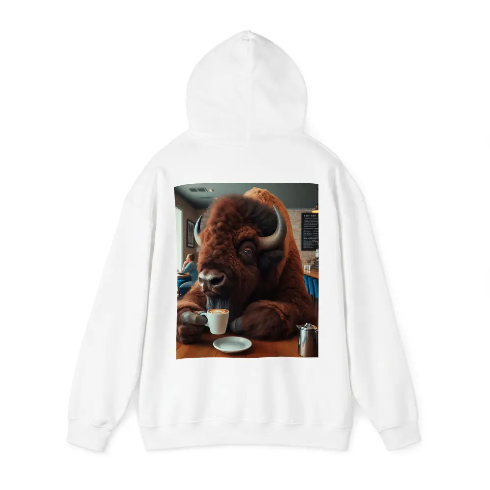 Bison Drinking Coffee In Cozy Cafe – Hoodies