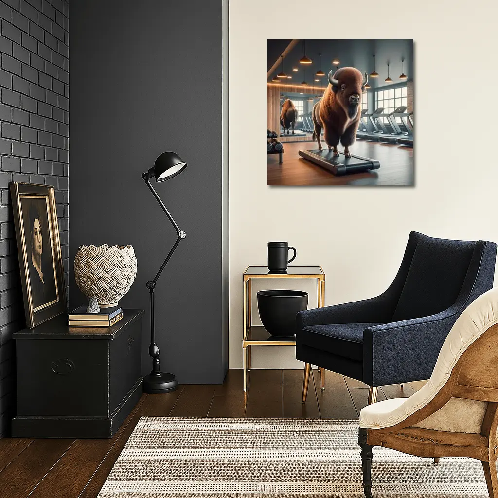 Bison Buffalo Working Out On Gym Treadmill – Wall Art