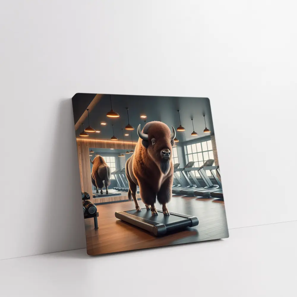 Bison Buffalo Working Out On Gym Treadmill – Wall Art