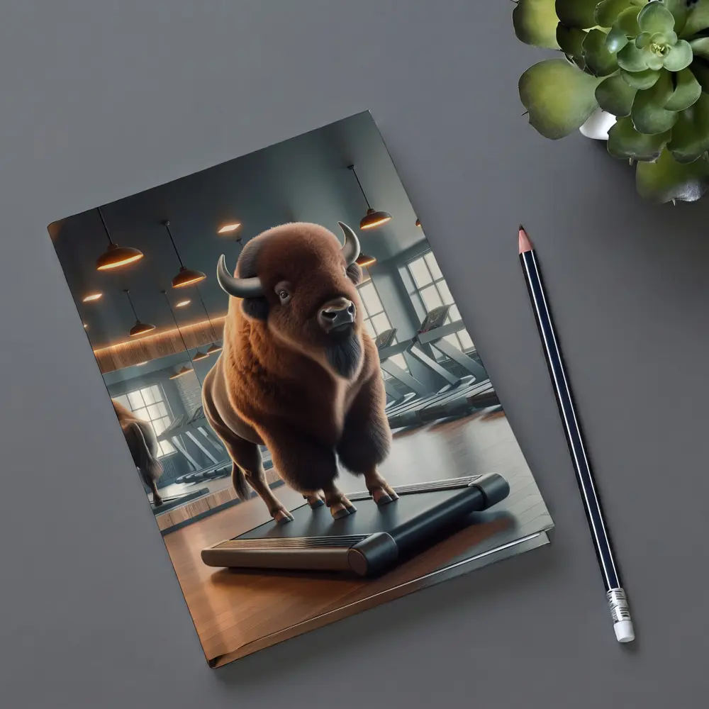Bison Buffalo Working Out On Gym Treadmill – Notebooks