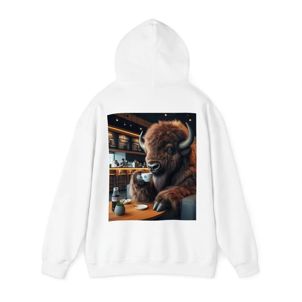 Bison Drinking Coffee In Modern Cafe – Hoodies
