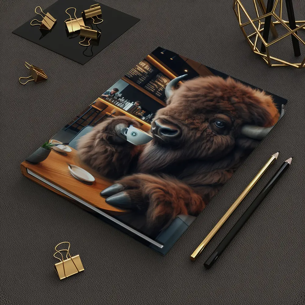 Bison Drinking Coffee In Modern Cafe – Notebooks