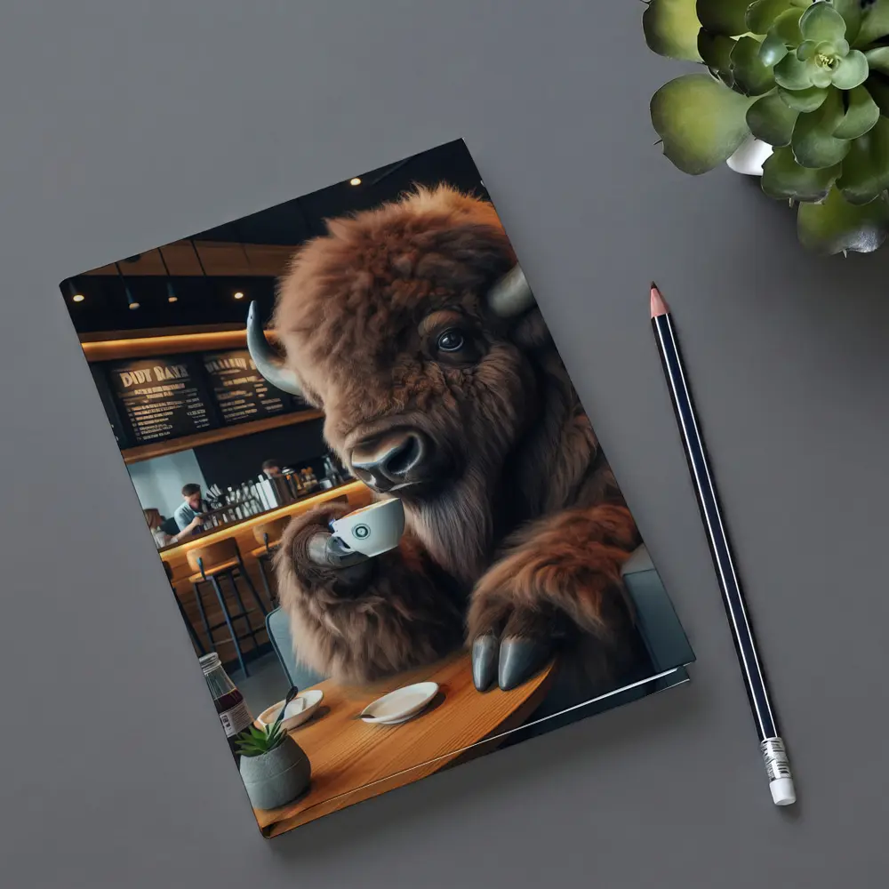Bison Drinking Coffee In Modern Cafe – Notebooks