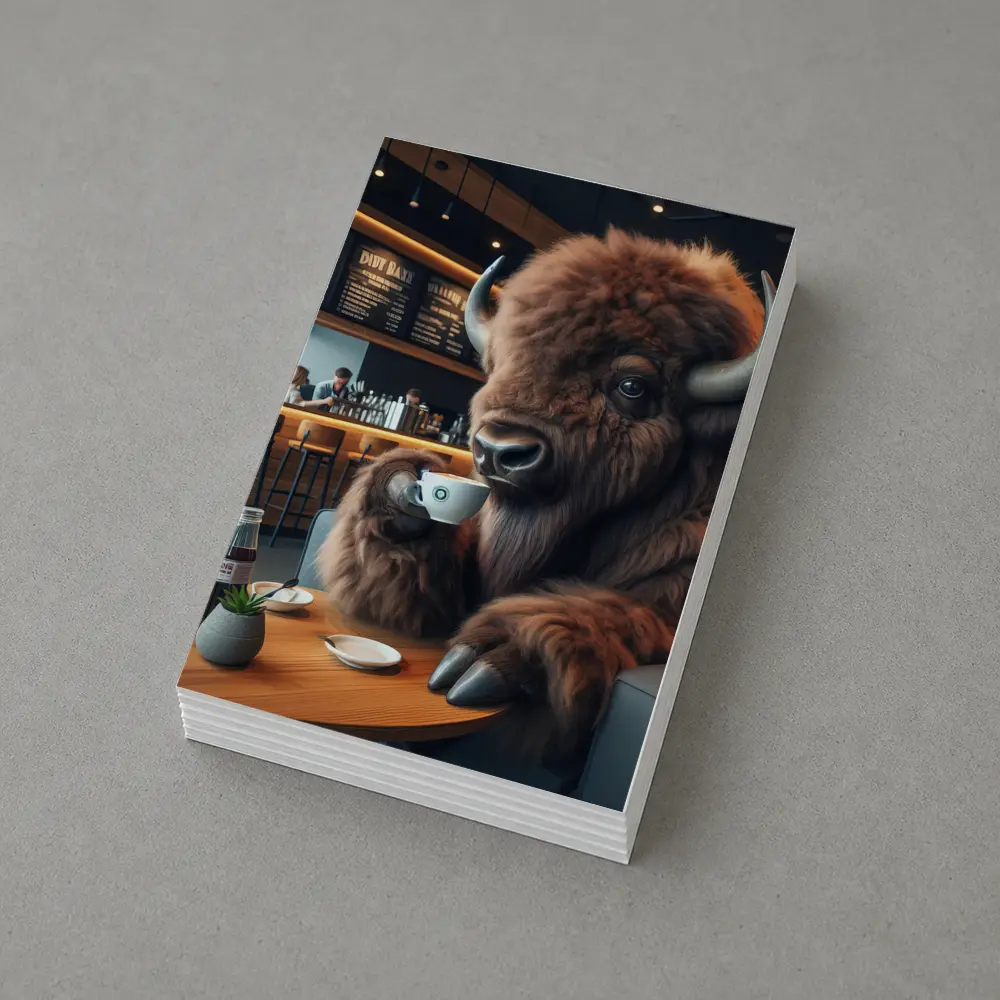 Bison Drinking Coffee In Modern Cafe – Postcards