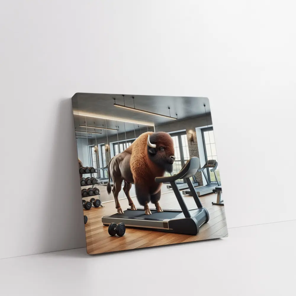 Bison On Treadmill In Modern Gym – Wall Art