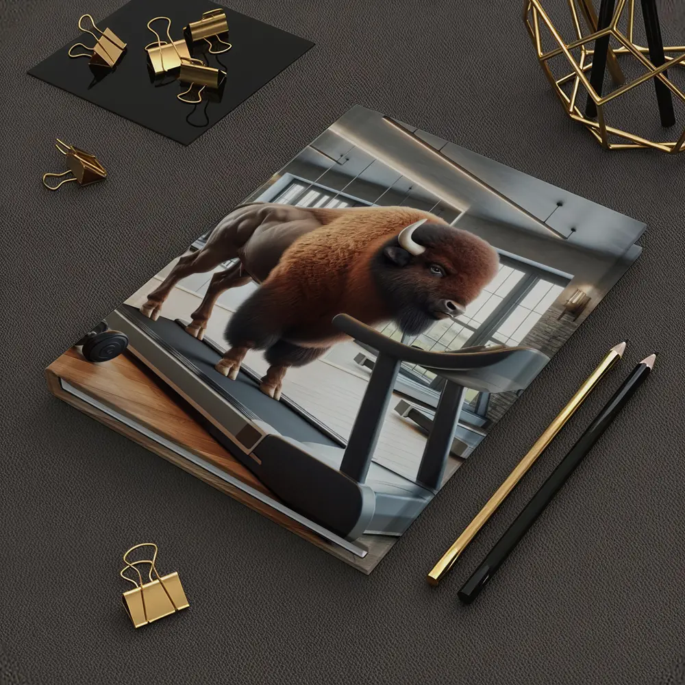 Bison On Treadmill In Modern Gym – Notebooks