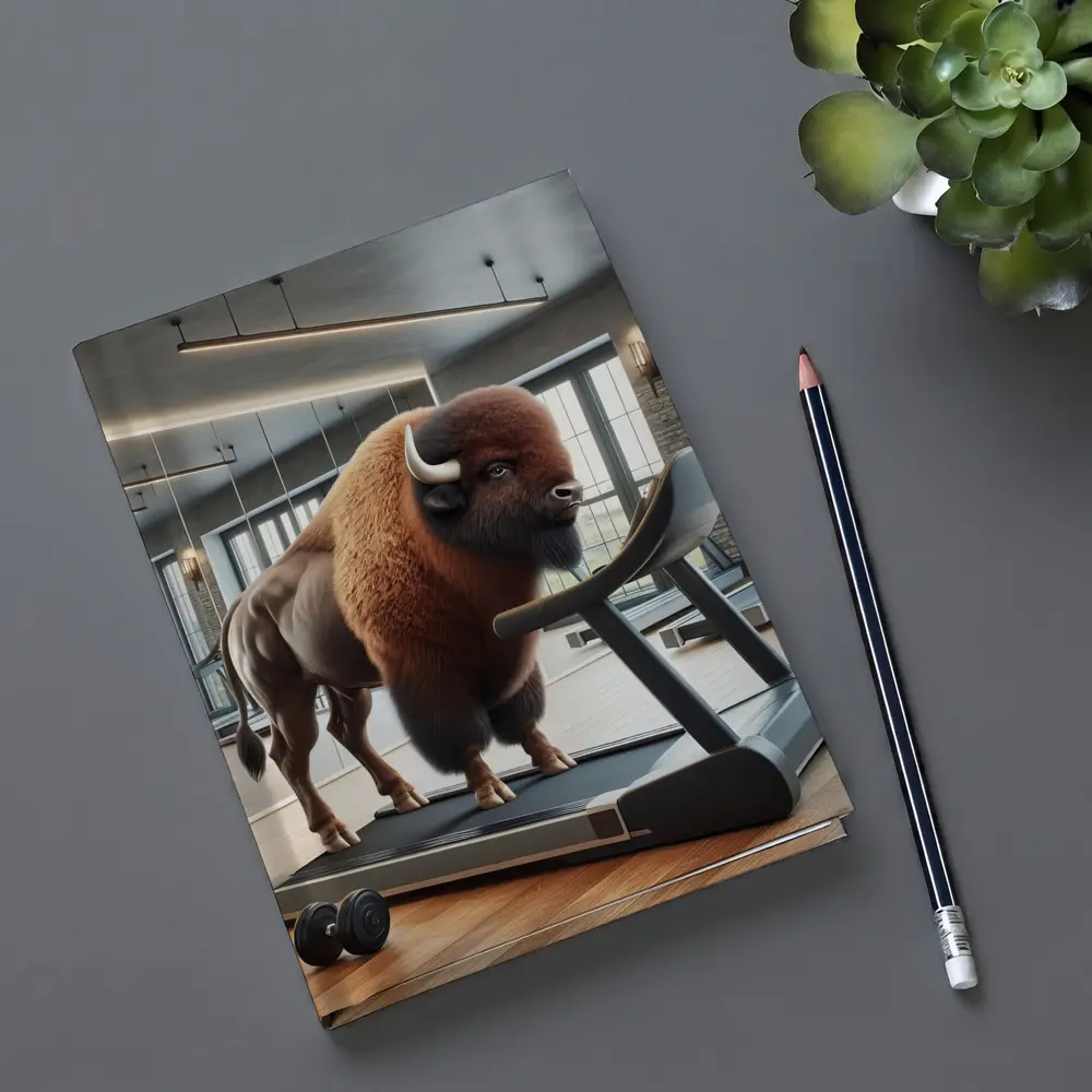 Bison On Treadmill In Modern Gym – Notebooks