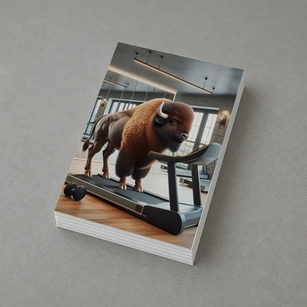 Bison On Treadmill In Modern Gym – Postcards