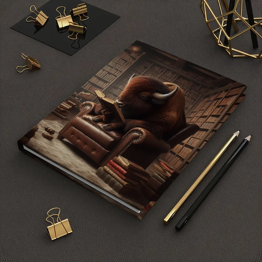 Bison Reading Book In Library Chair – Notebooks