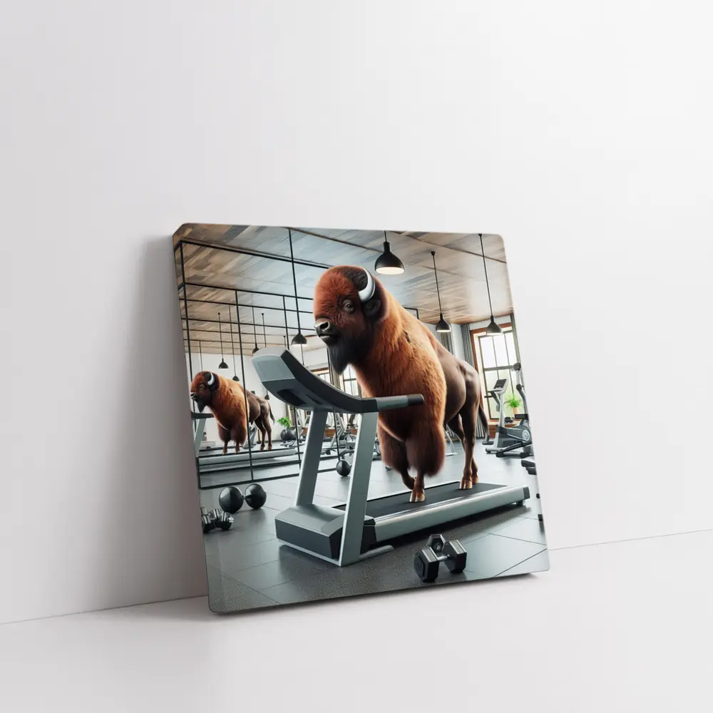 Bison Running on Treadmill in Gym – Wall Art