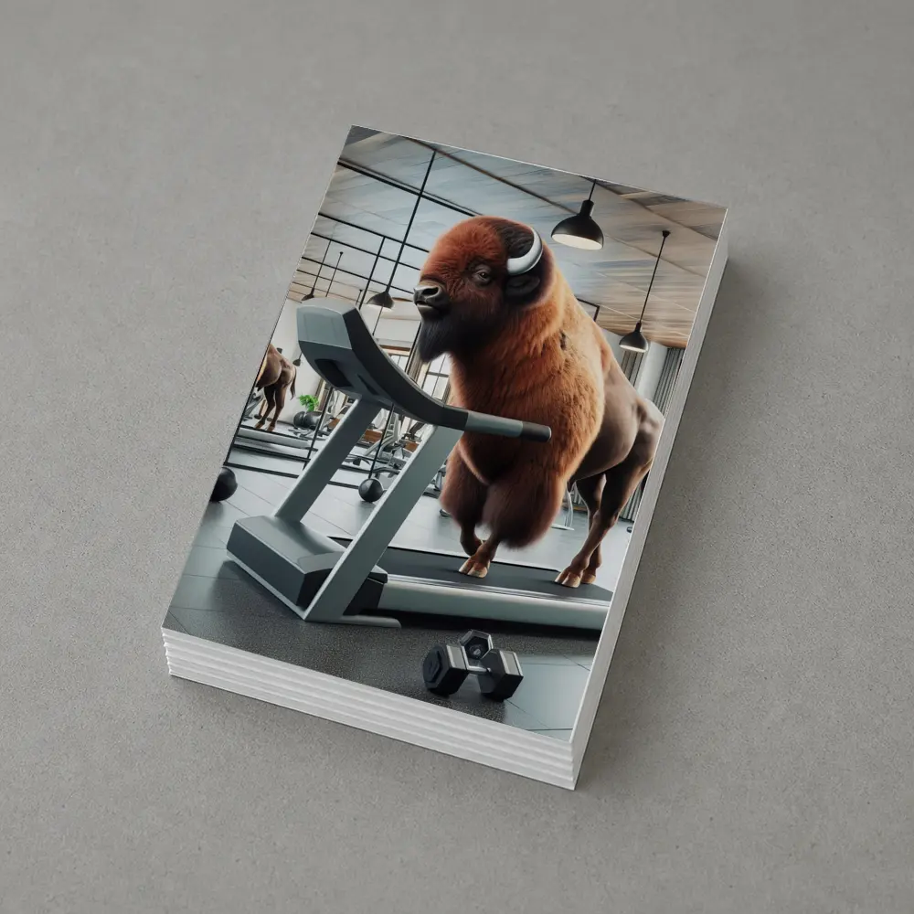 Bison Running on Treadmill in Gym – Postcards