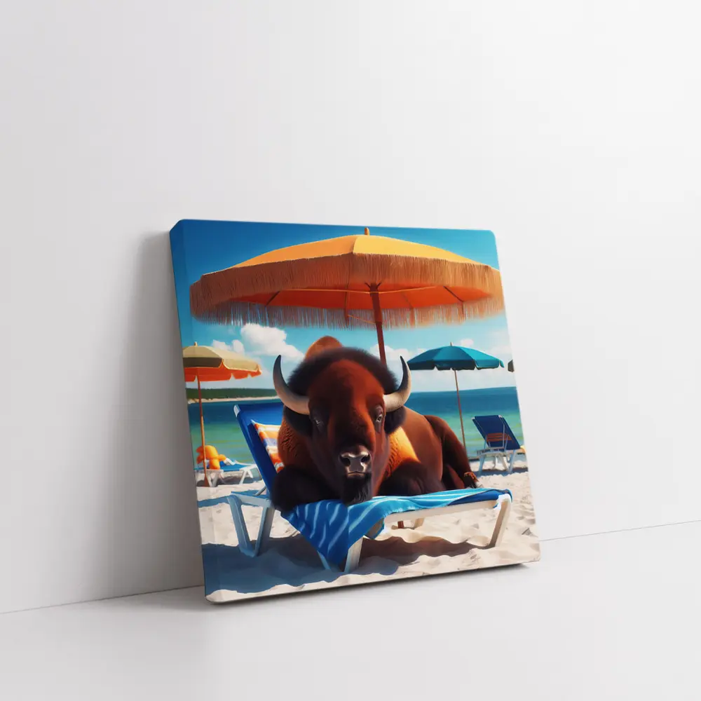 Bison Relaxing On Sunny Beach Chair – Wall Art