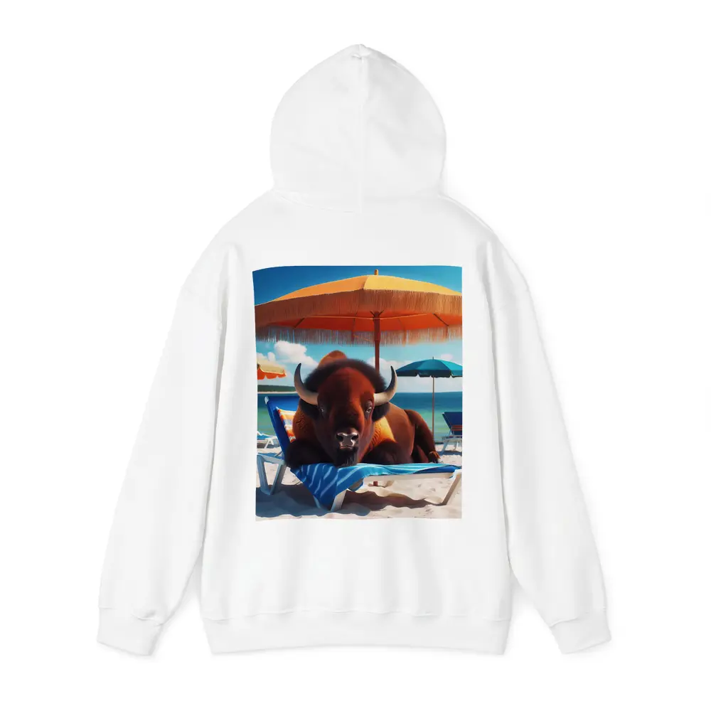 Bison Relaxing On Sunny Beach Chair – Hoodies