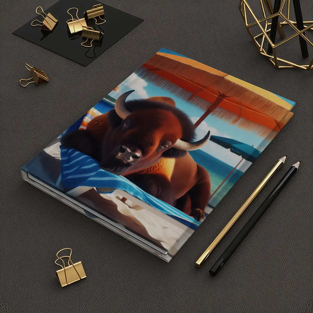 Bison Relaxing On Sunny Beach Chair – Notebooks