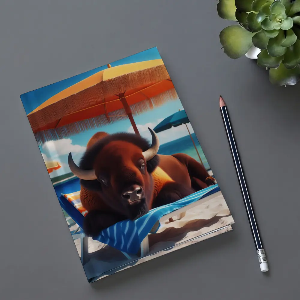 Bison Relaxing On Sunny Beach Chair – Notebooks