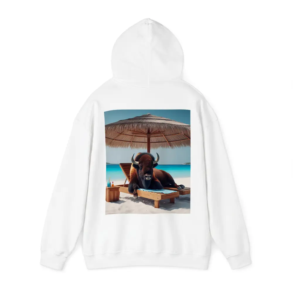Bison Relaxing on Tropical Beach Lounge Chair – Hoodies